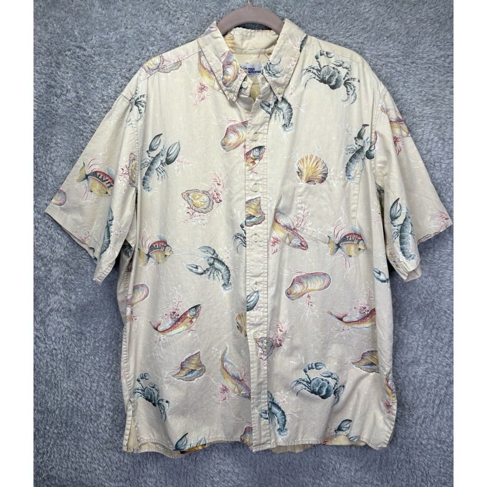 Vtg Reyn Spooner Mens Hawaiian Shirt XL Lobster Fish Short Button Down Short Slv